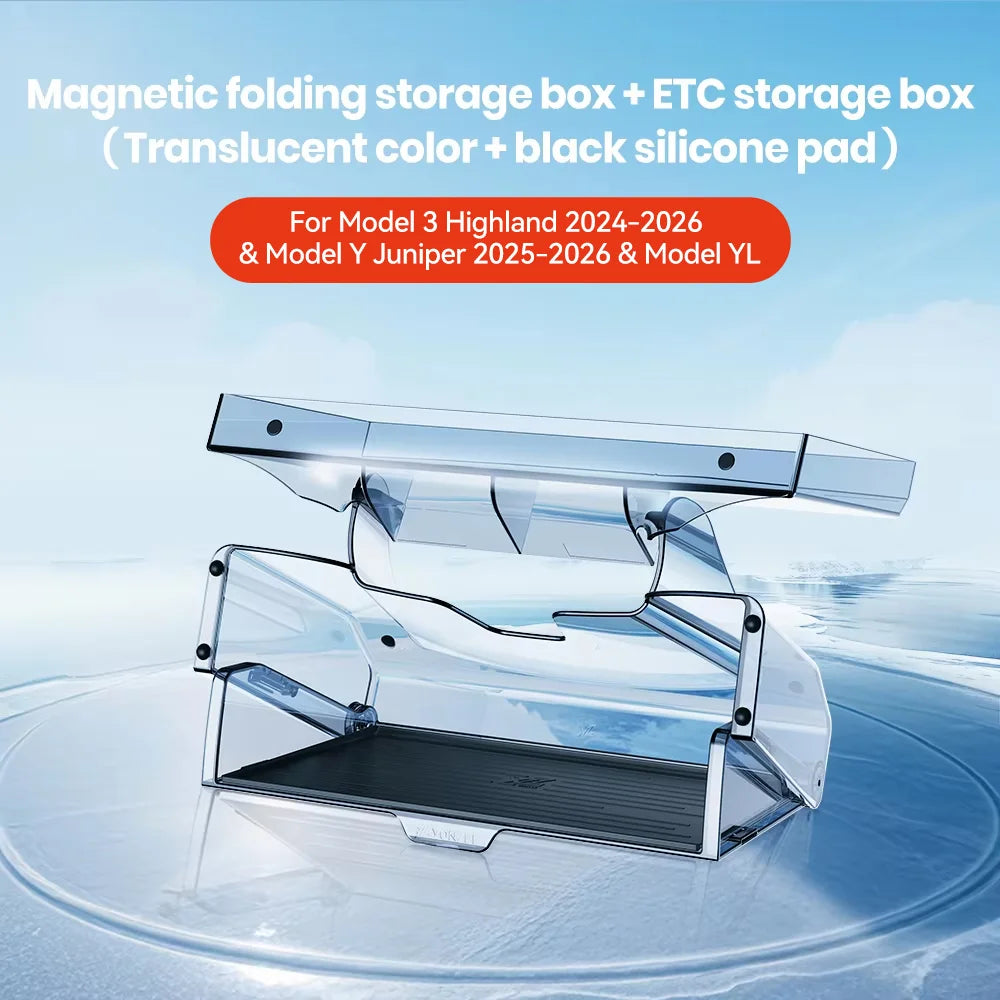 Tesla magnetic folding storage box with ETC box translucent black silicone pad