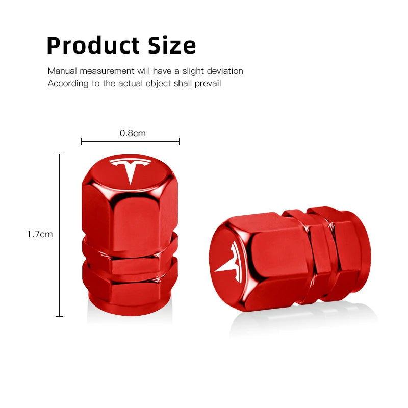 Tesla metal valve stem cap size diagram, 0.8cm by 1.7cm