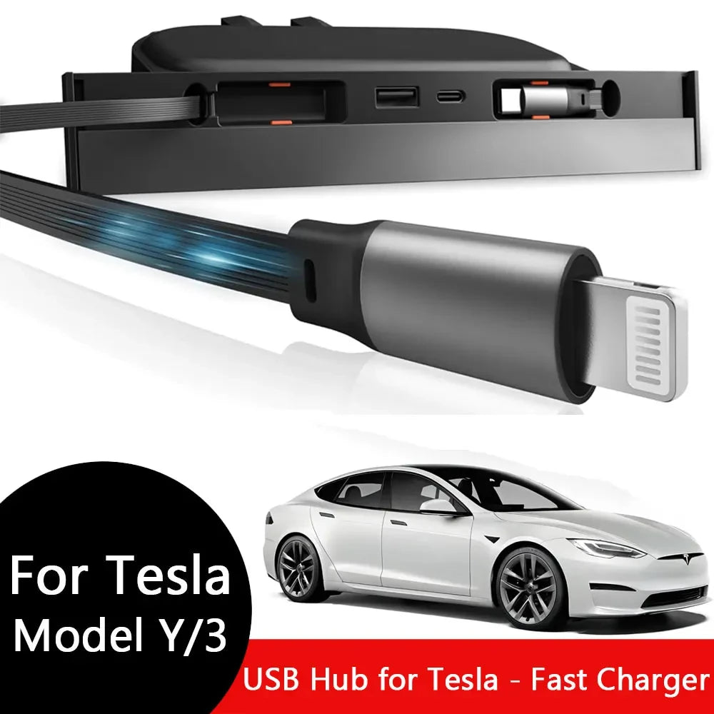 Tesla USB hub fast charger cable close-up