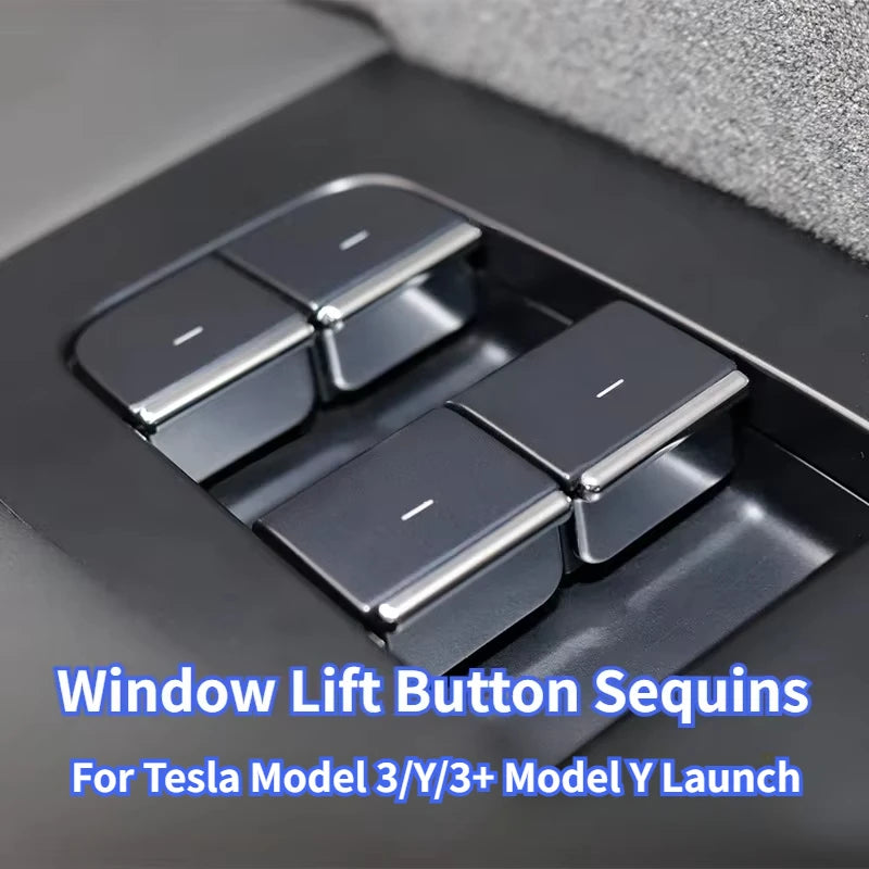 Chrome window lift button trim installed on Tesla door panel