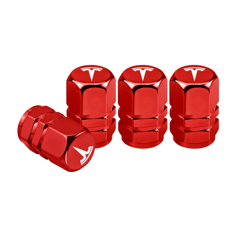 Red metal Tesla tire valve stem caps