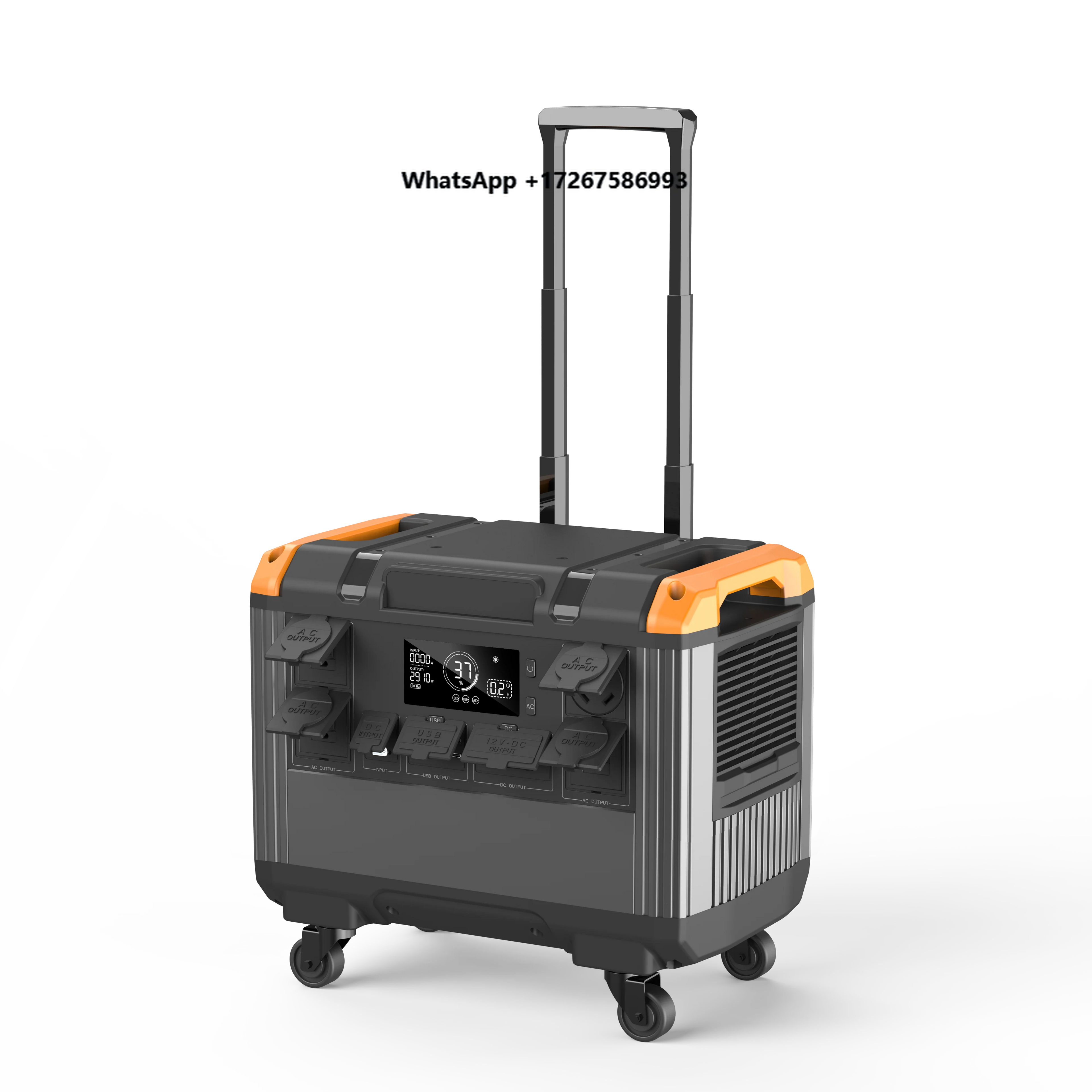 3000W portable power station with wheels and telescoping handle on white background