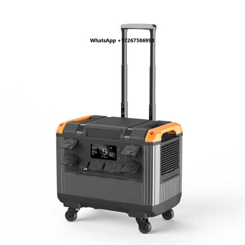 3000W portable power station with wheels and telescoping handle on white background