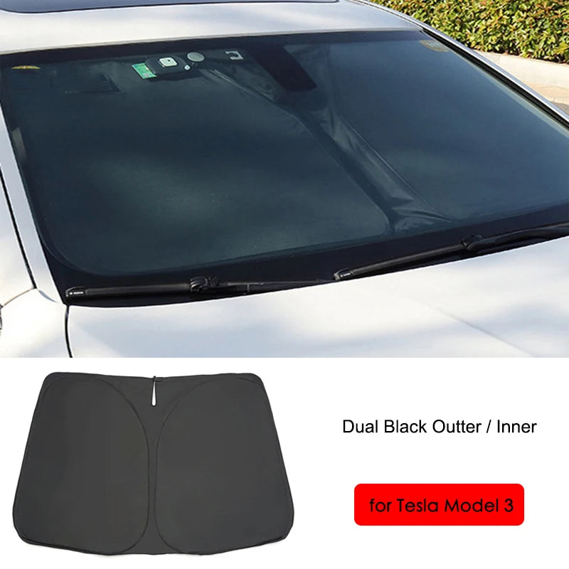 Tesla rear glass roof sunshade installed blocking sunlight