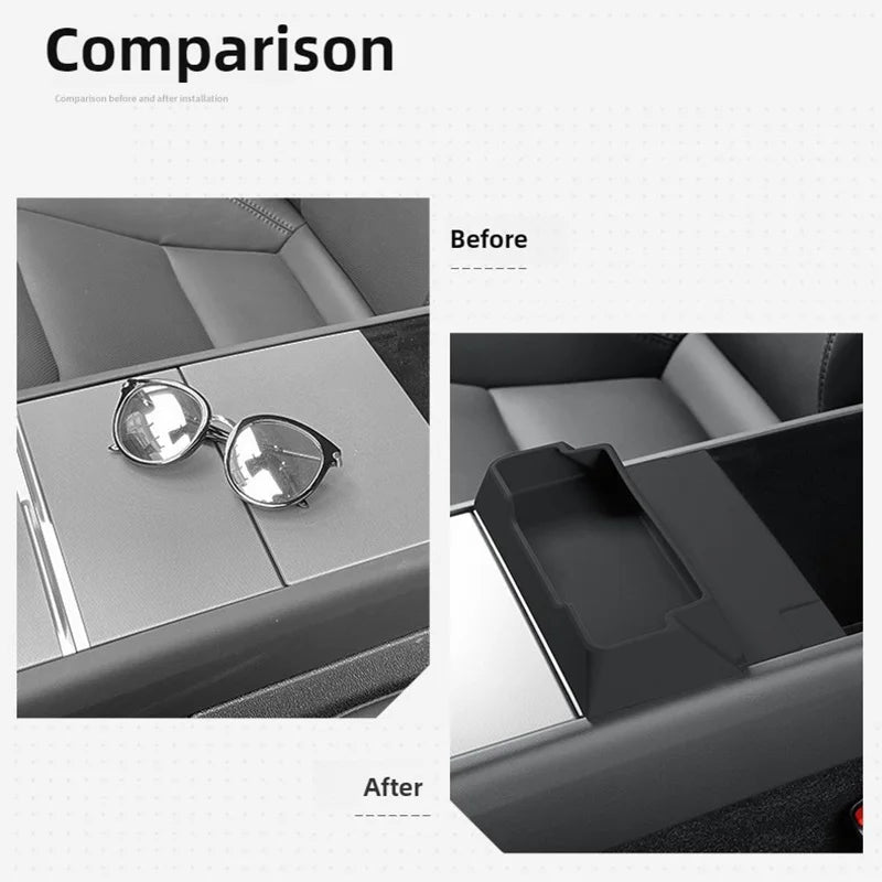 Elevate Your Tesla Experience with the 2025-2026 Center Console Armrest Storage Box and Glasses Holder Tray for Model 3 & Y