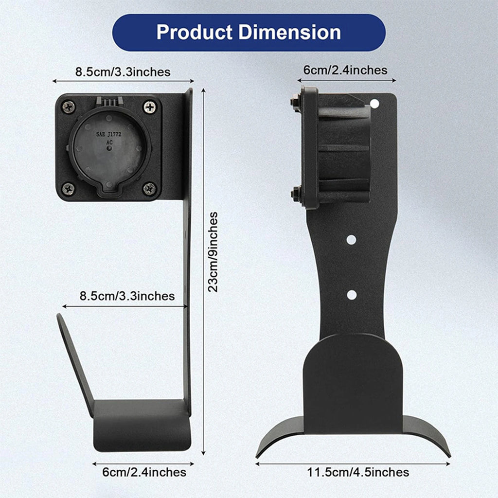 EV charger holder dimension diagram showing height and base measurements