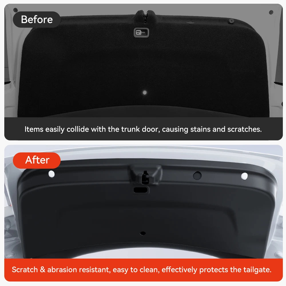 Tesla Model Y Juniper trunk door before and after scratch protection