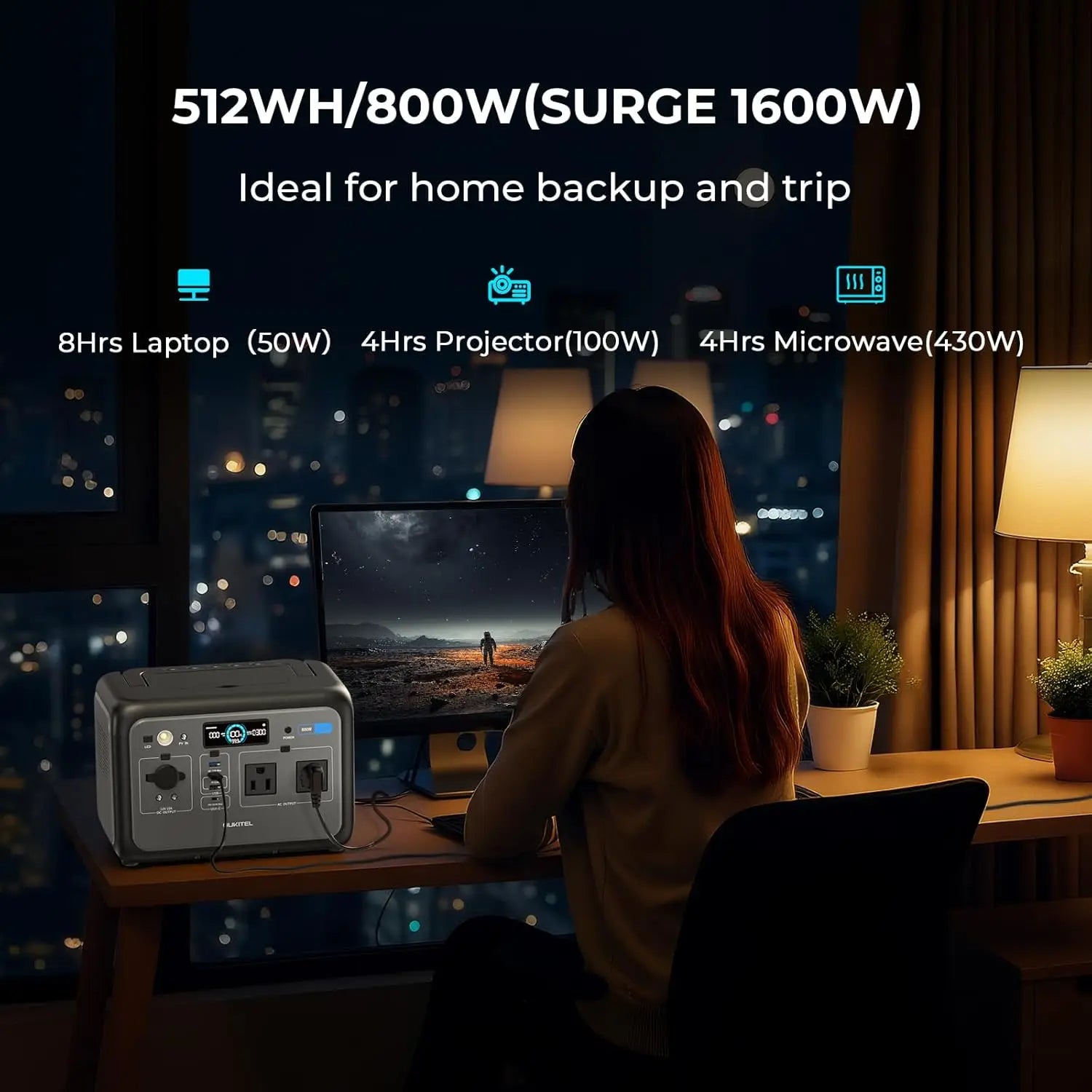 OUKITEL P800E powering a laptop for home backup and travel