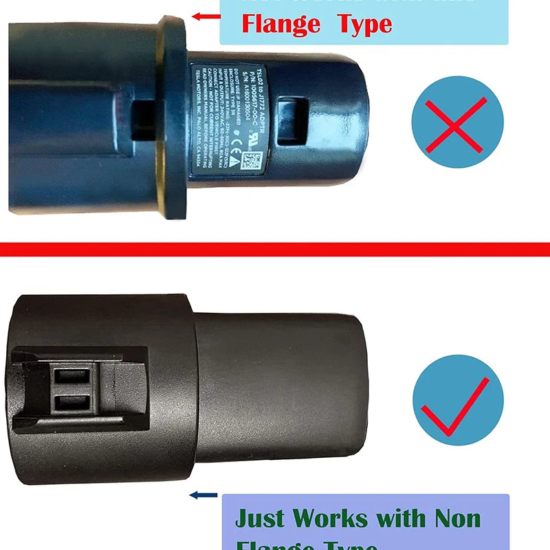 Compatibility diagram showing non-flange charging adapter required