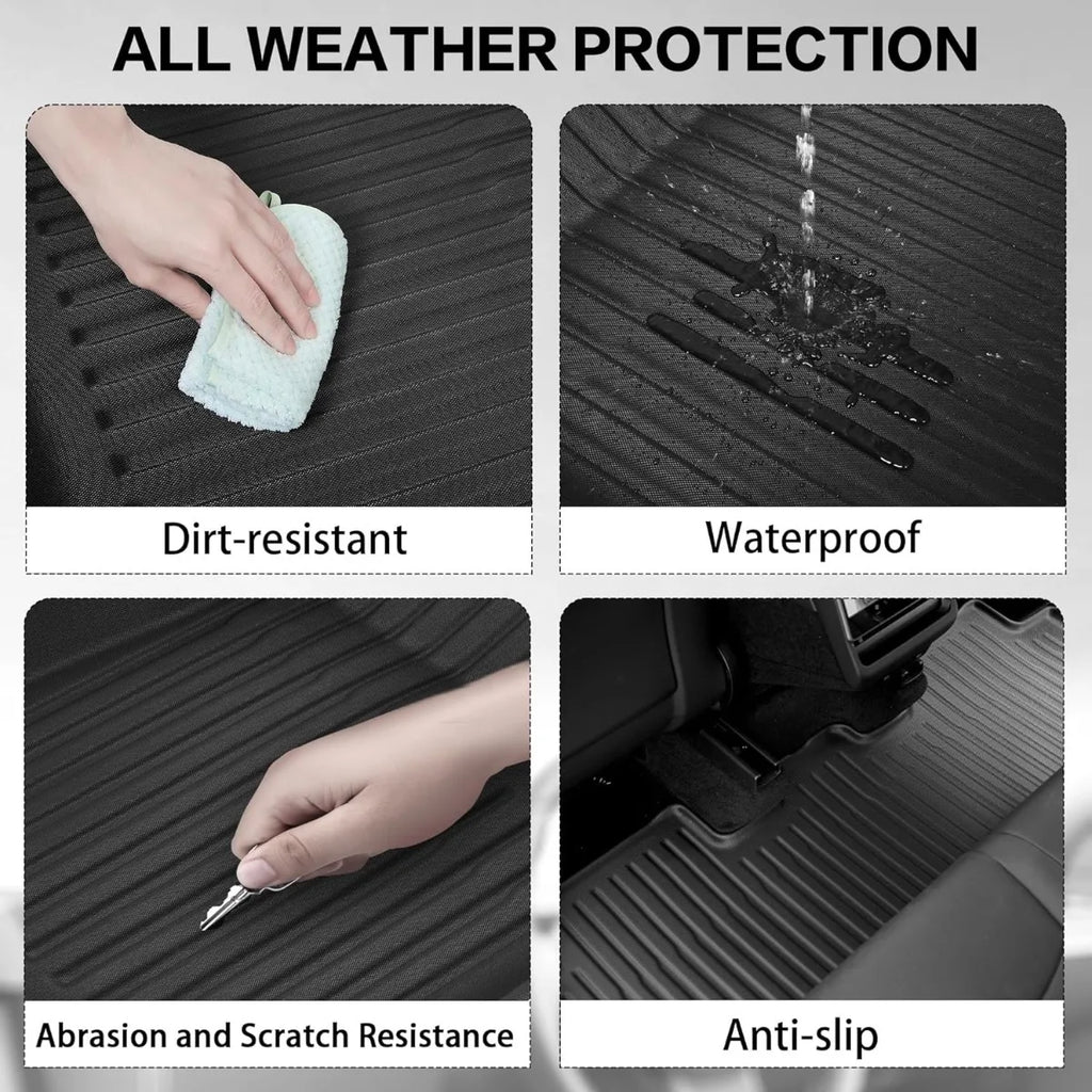 All-weather TPE mats shown dirt-resistant, waterproof, scratch-resistant and anti-slip
