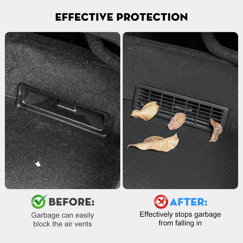 Under-seat vent cover blocking debris in Tesla floor vent