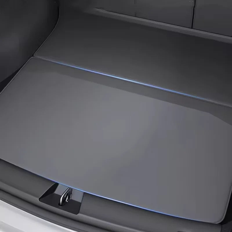 Tesla Model Y Juniper full coverage leather trunk floor mat installed