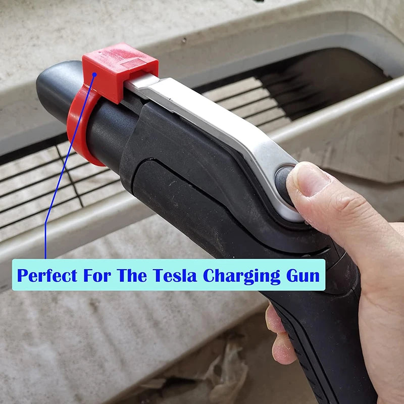 Charging lock installed on Tesla charging gun held in hand