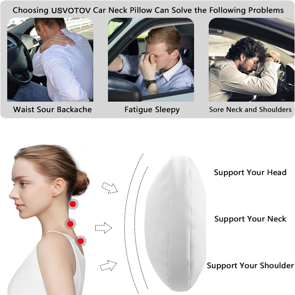 Diagram showing headrest pillow supporting head, neck and shoulders