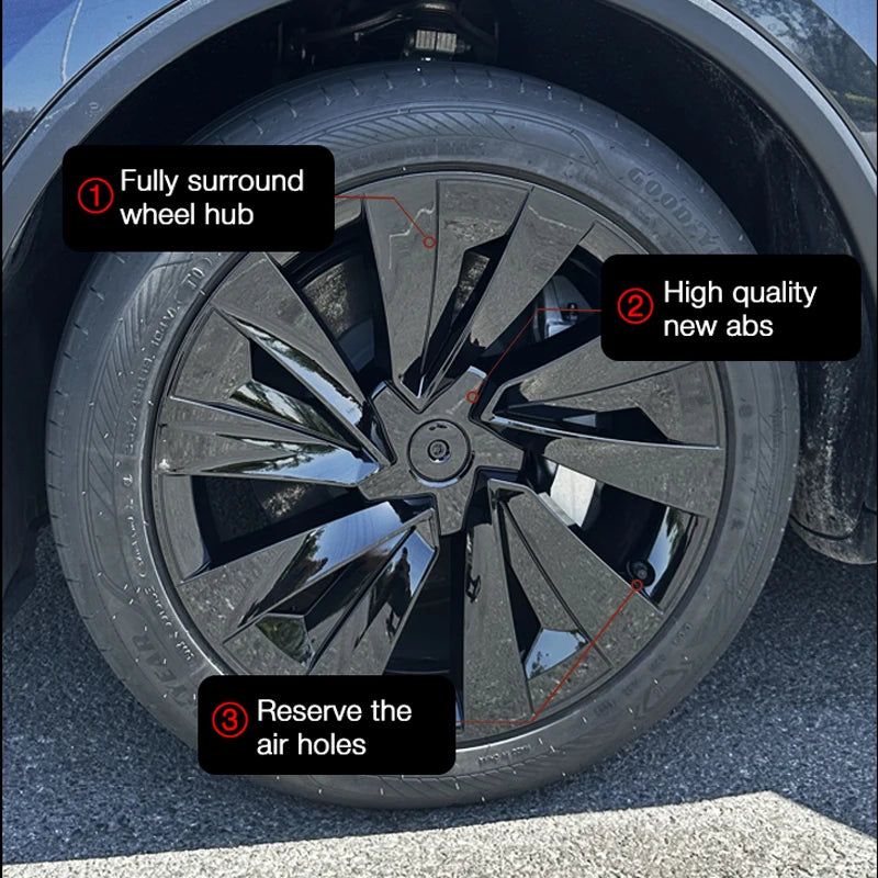 Tesla Model Y wheel cover showing reserved air holes and high-quality ABS construction