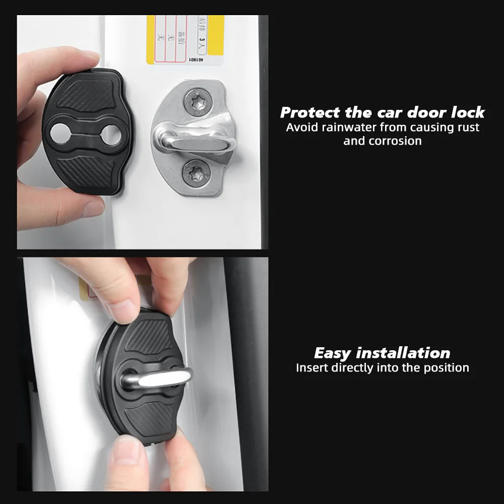Easy press-on install of Tesla door lock protector to block rust