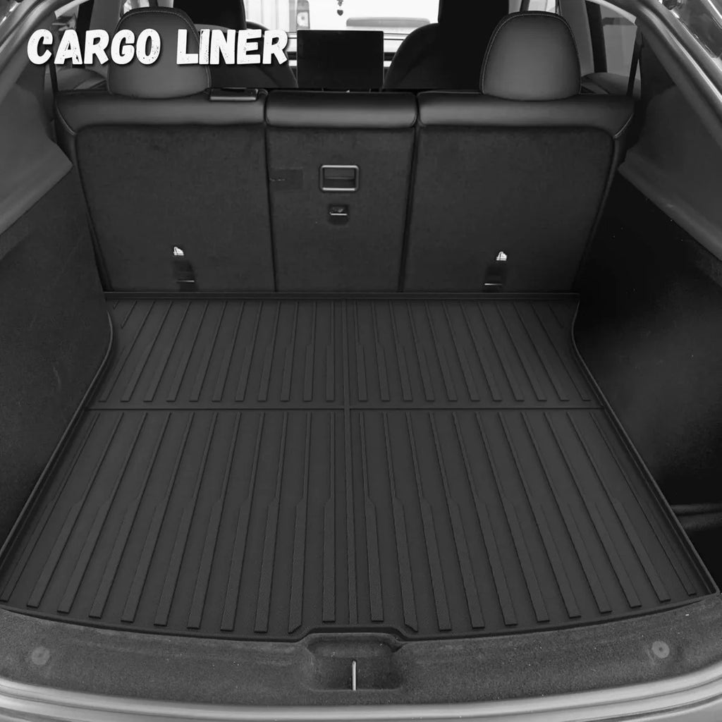 TPE cargo liner installed in Tesla Model Y Juniper rear trunk