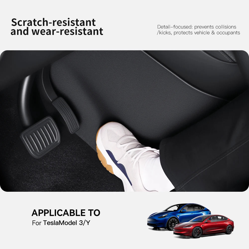 Tesla console side guard protecting panel from shoe scuffs