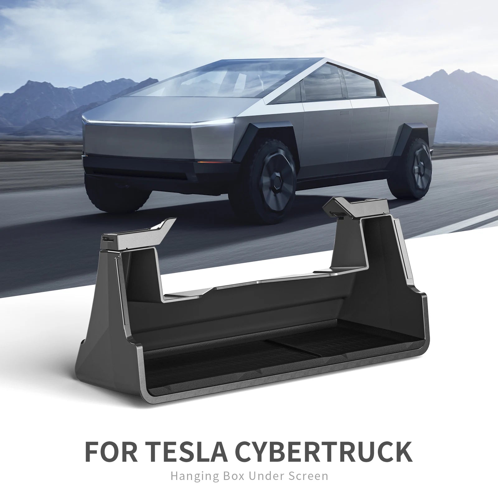 Cybertruck under-screen storage tray shown with the vehicle