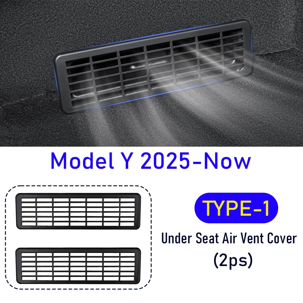 Tesla Model Y rear under-seat air vent cover installed