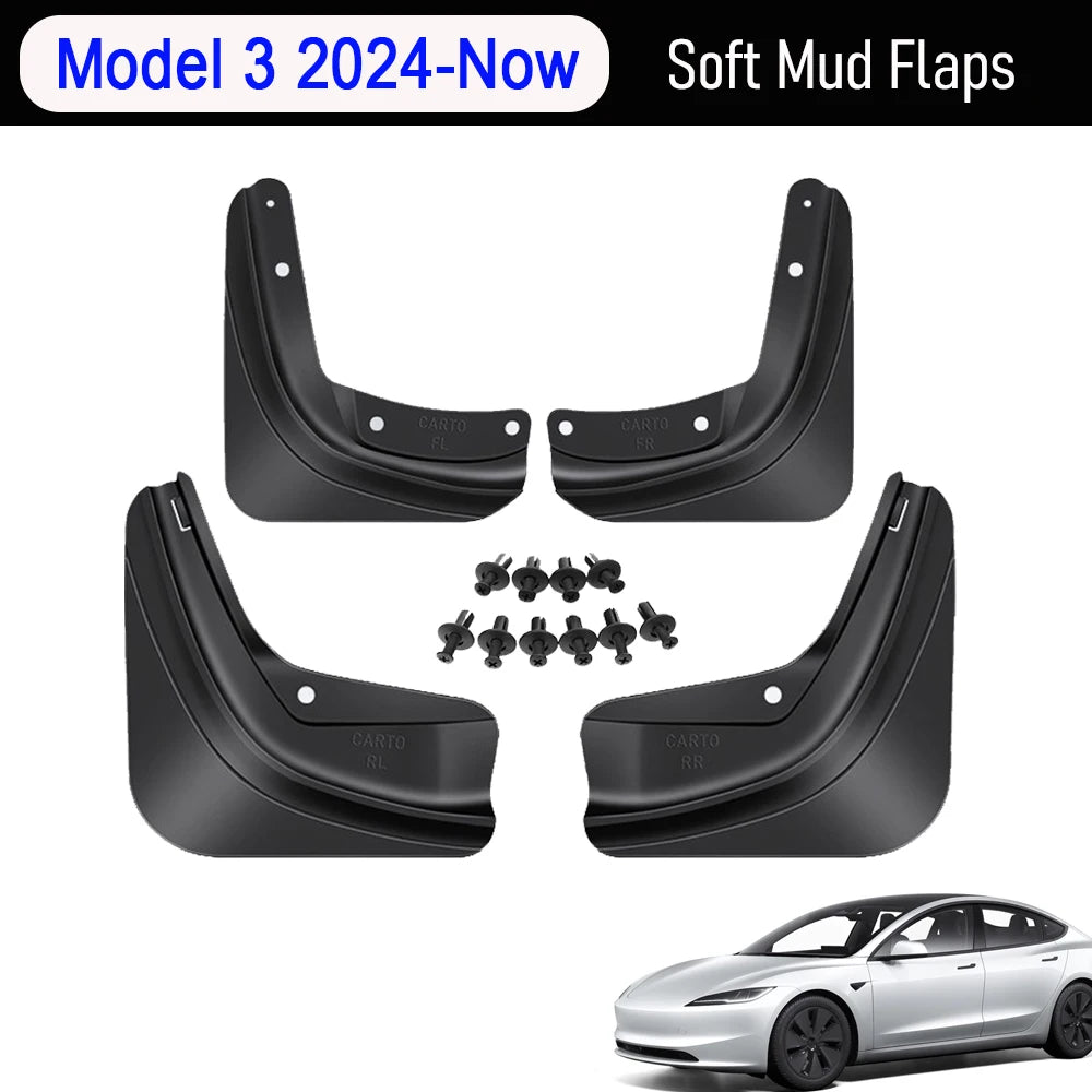 Tesla Model 3 mud flaps set of 4 with mounting hardware
