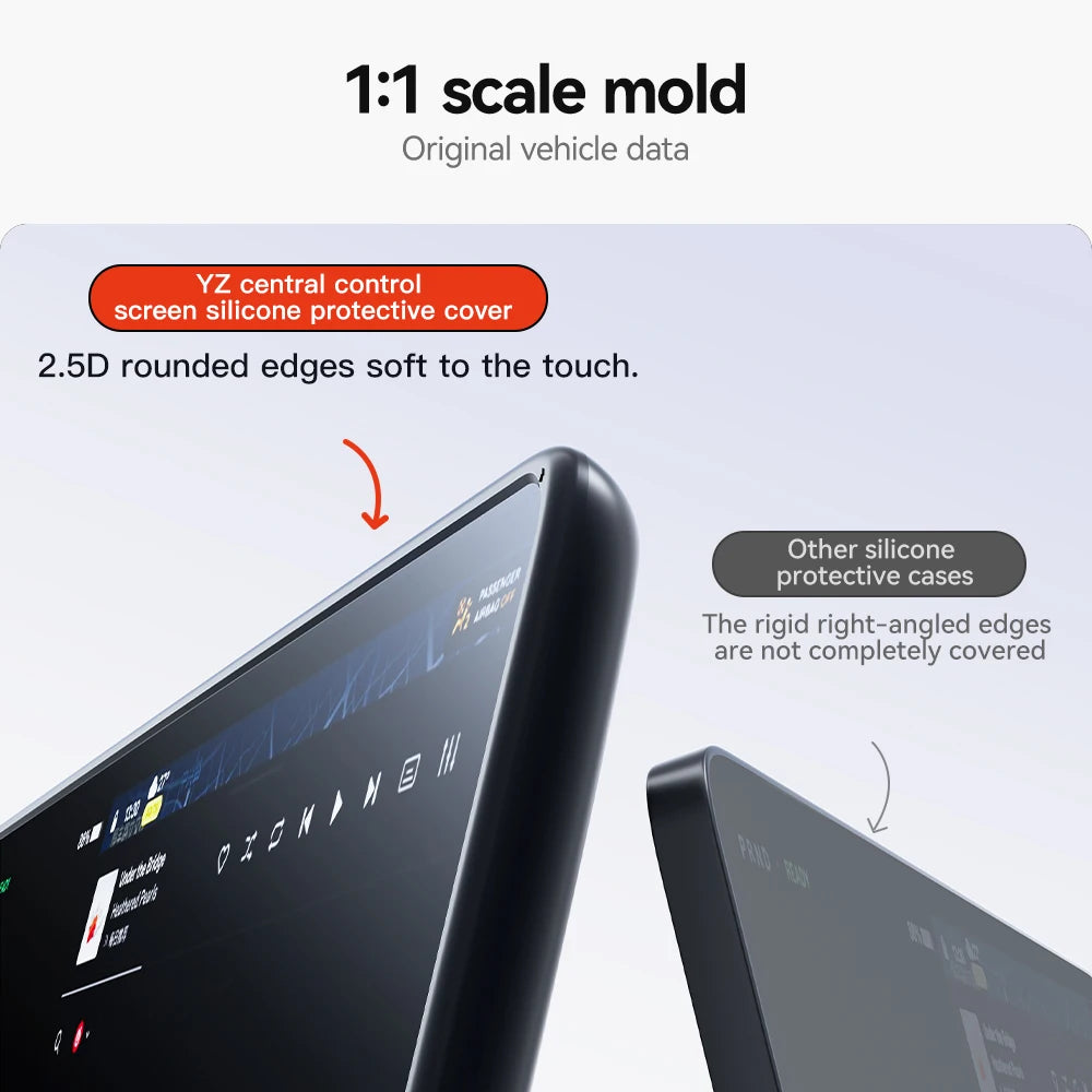 1:1 scale molded silicone cover for Tesla central control screen