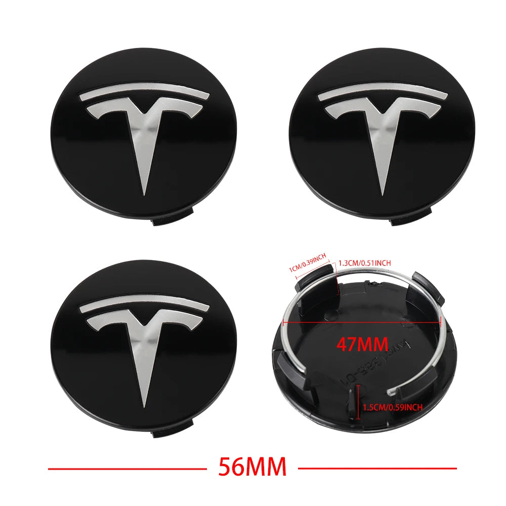 Black Tesla wheel center caps set of 4, 56mm
