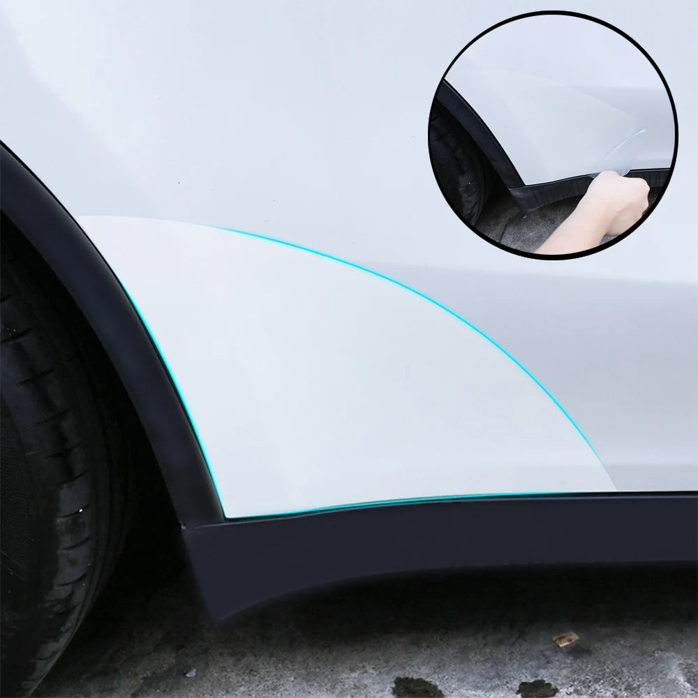 Close-up of invisible TPU protective film edge on Tesla door panel
