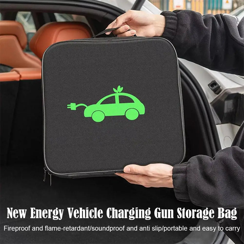 Hands holding the New Energy Vehicle charging gun storage bag