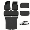 Tesla Model Y Juniper full TPE floor mat and cargo liner set laid out, all pieces