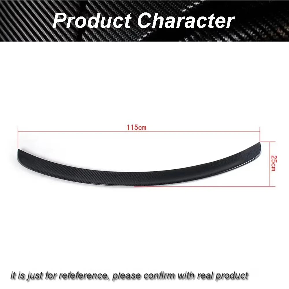 Carbon fiber car rear spoiler, 115cm x 25cm, sleek black design for vehicle styling