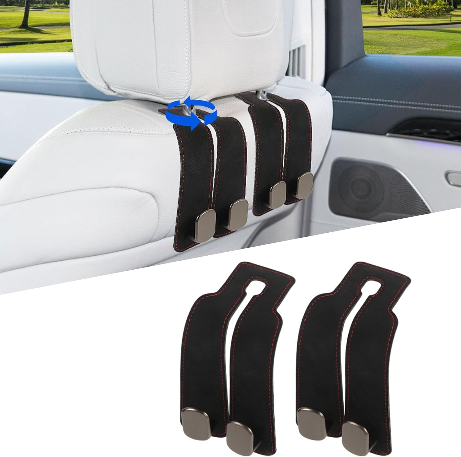 Elevate Your Car Organization with 2 Pcs Premium Suede Multifunctional Headrest Hooks – Stylish Storage Solution for Purses, Bags and More!