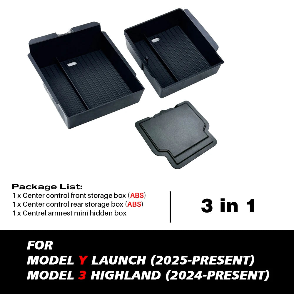 1/2/3/4/6/7/8Pcs for Tesla New Model Y 2025 Launch Juniper ABS with Silicone Non-Slip Mat Console & Armrest Storage Box Watercup