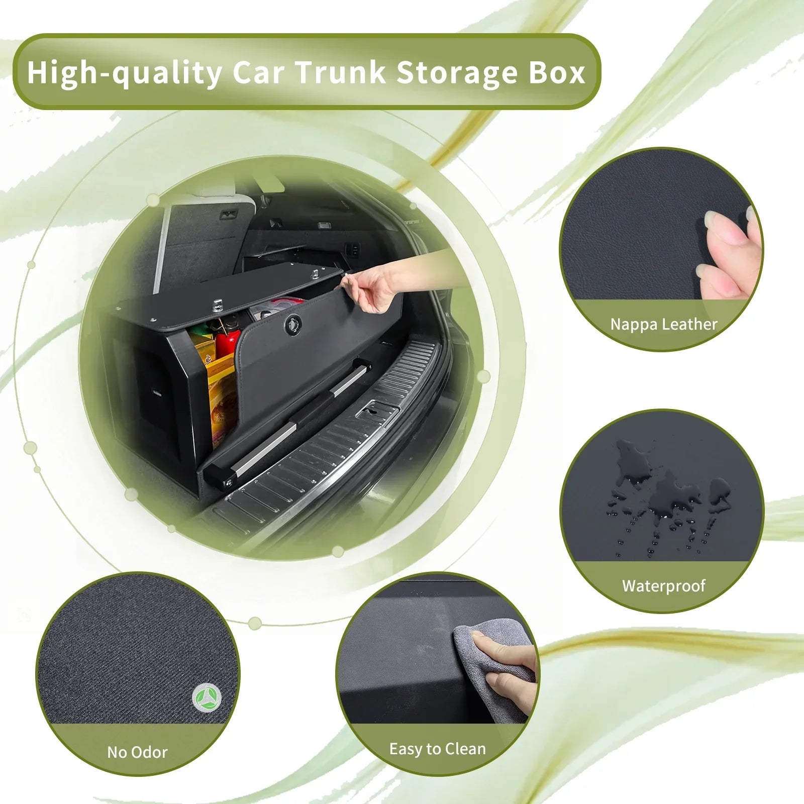High-quality car trunk storage box with Nappa leather, waterproof, no odor, easy to clean