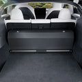 Black car trunk organizer with sliding drawer, installed in SUV cargo space for storage and organization