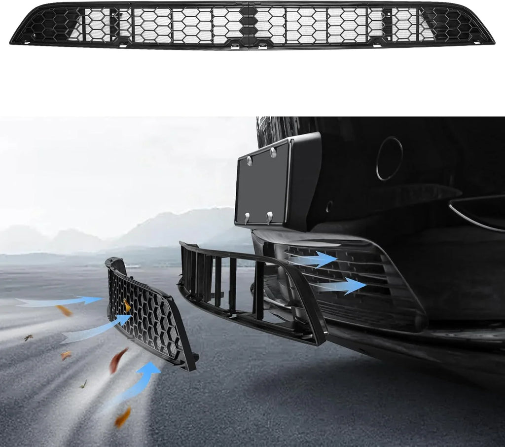 Black honeycomb front bumper grille with airflow design for car styling and cooling