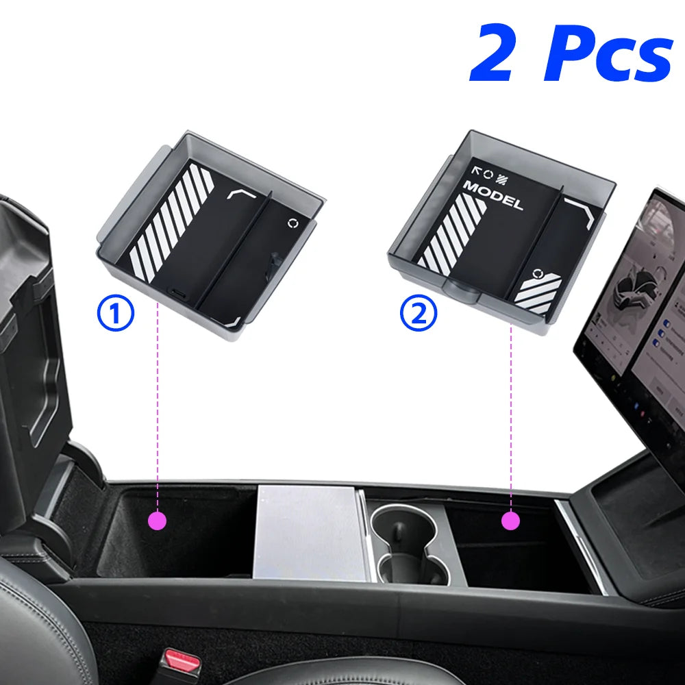 1/2/3/4/6/7/8Pcs for Tesla New Model Y 2025 Launch Juniper ABS with Silicone Non-Slip Mat Console & Armrest Storage Box Watercup