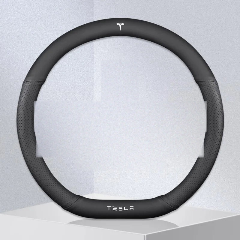 Black perforated Nappa leather Tesla steering wheel cover